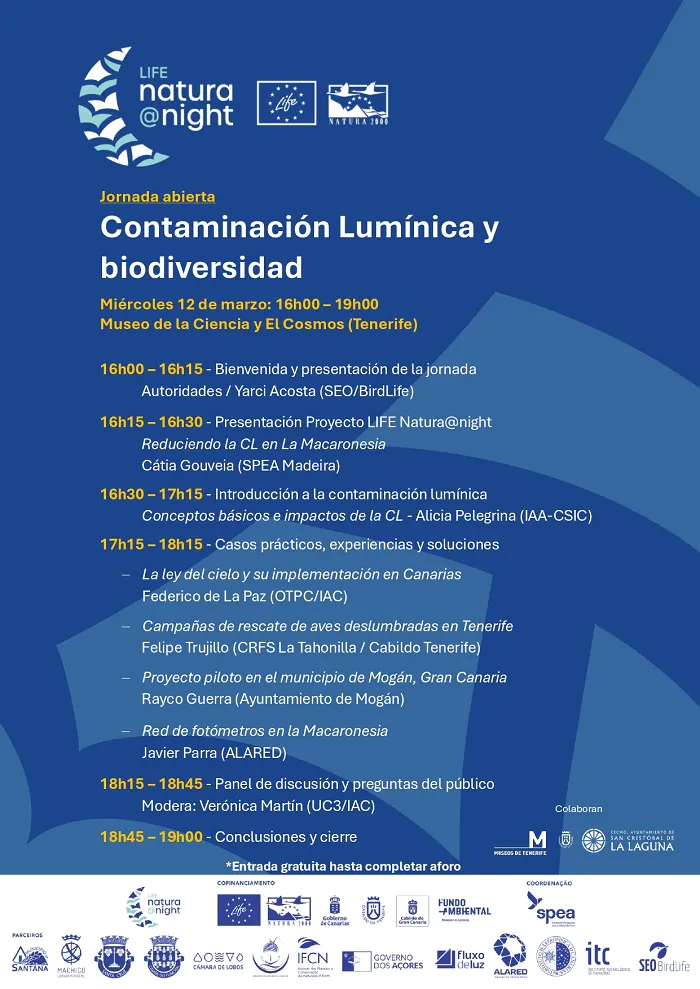 Cartel de la jornada Contaminación Lumínica y biodiversidad