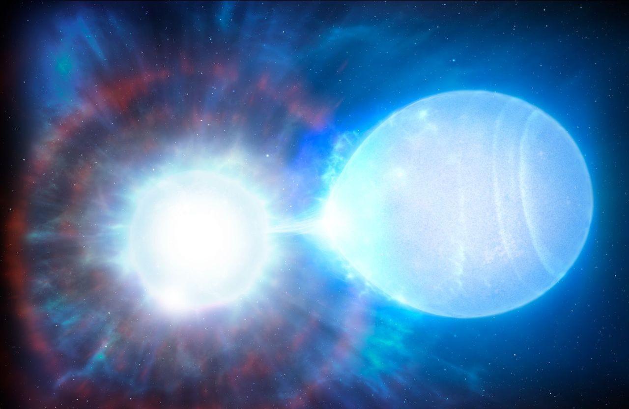 Sistema binario con dos estrellas a punto de colisionar