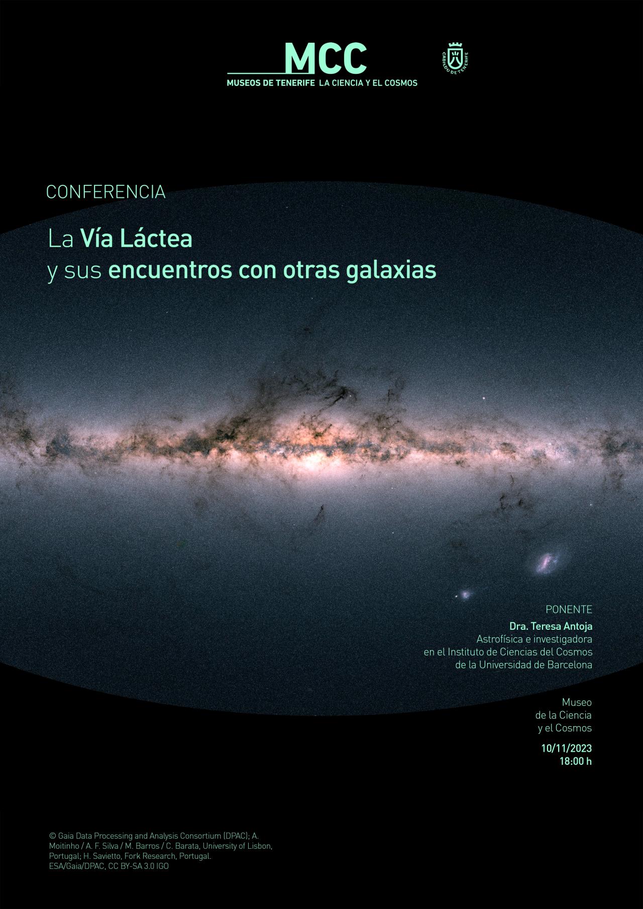 Cartel de la charla: "La Vía Láctea y sus encuentros con otras galaxias"