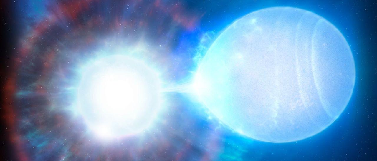 Binary system with two stars about to collide