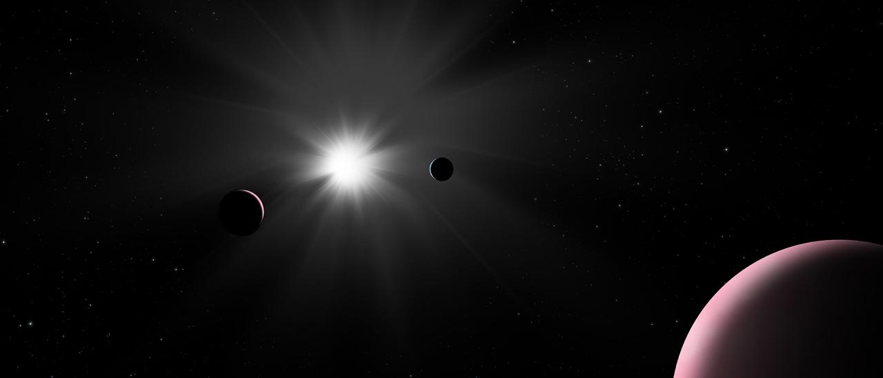 Impresión artística del sistema planetario Nu2 Lupi. Crédito: ESA.