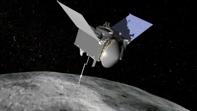 3D design of OSIRIS-REx spacecraft at the asteroid Bennu. Credit: NASA/Goddard Space Flight Center.