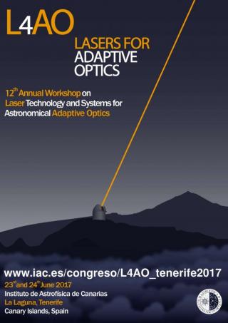 Poster of the"12th Annual Workshop on Laser Technology and Systems for Astronomical Adaptive Optics". Credit: Daniel M. Blanco.