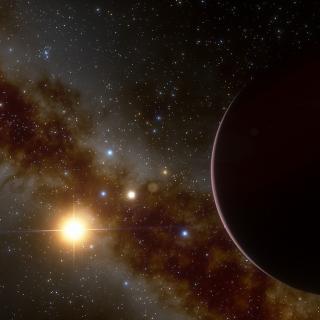 Artist’s impression of the star GJ 3512, a red dwarf of approximately one tenth of the mass of the Sun, on which the newly discovered exoplanet GJ 3512b, a gas giant of high mass, orbits an unusual planet in this type of planetary systems.