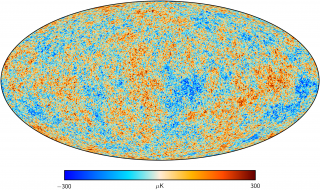 Mapa de todo el cielo mostrando la distribución espacial de las anisotropias primarias del Fondo Cósmico de Microondas (generadas sólo 380,000 años después del Big Bang) extraído de las observaciones del satélite Planck