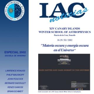 Portada Escuela de invierno 2002. "Materia oscura y energía oscura en el Universo". Edición especial IAC Noticias